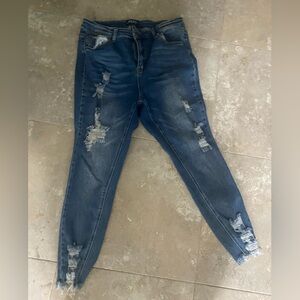 Wax Jean Women's Distressed Skinny Jeans in Blue